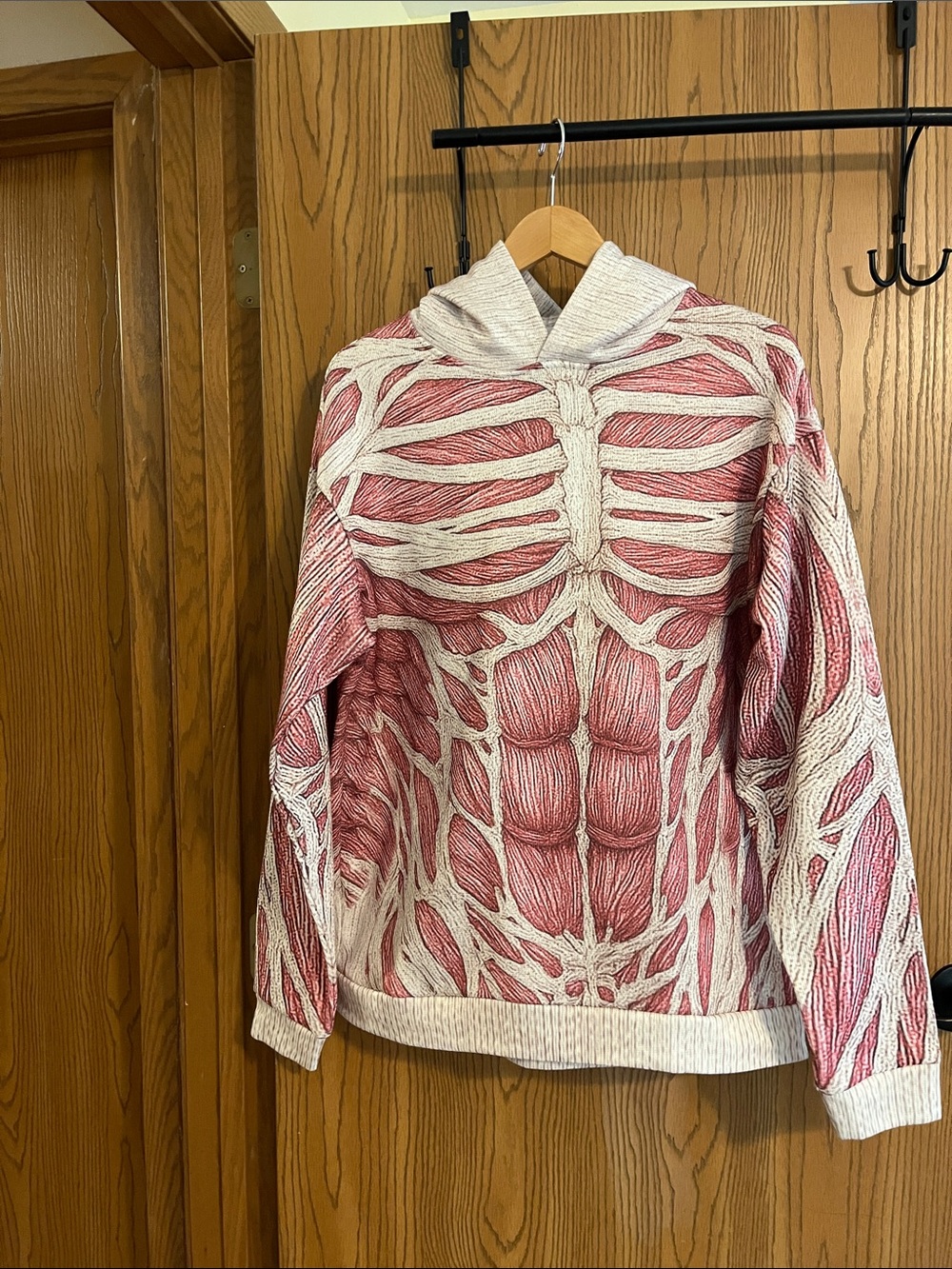 Sz Lg Anatomical Muscle Graphic Hoodie - Light Red/Pink & Cream